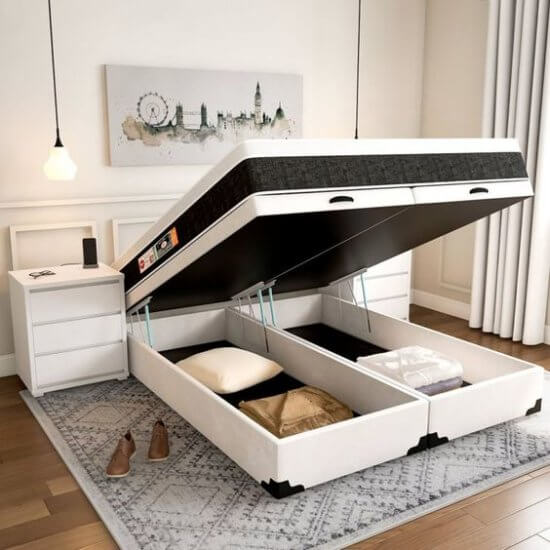 Exemplo de uma cama box baú em quarto pequeno.
